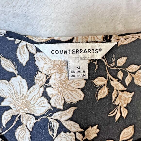 Counterparts Black/Tan Floral Tie Front Ruffle Women's Blouse Size Medium - Picture 4 of 9